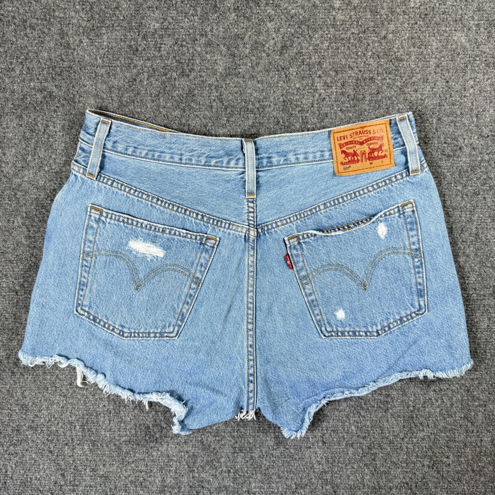 Levis 501 Shorts High Rise Size 30 Light Wash Denim Distressed Cutoff Button Fly